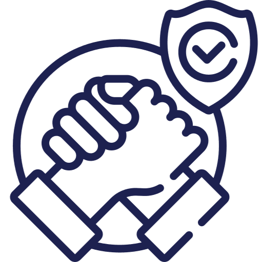 Handshake and shield with checkmark icon.